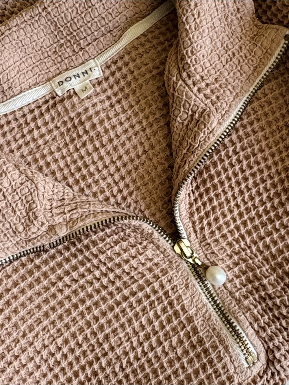 DONNI. Waffle 1/2 Zip Pullover - Latte - Picture 7 of 10